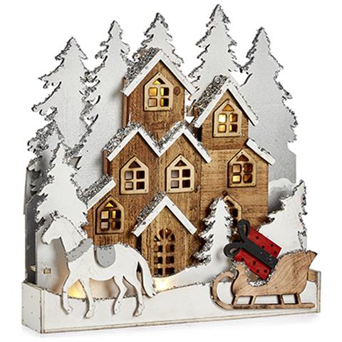 Figura Di Villaggio In Legno Bianco Con Slitta. - Foto 1