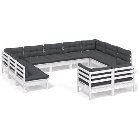 Lusso Casadino -  Set Divani Da Giardino 11 Pz Con Cuscini Bianchi Legno Di Pino - Foto 1