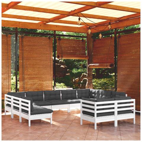 Lusso Casadino -  Set Divani Da Giardino 11 Pz Con Cuscini Bianchi Legno Di Pino - Foto 6