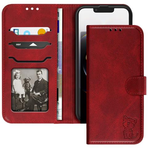 Cover Portafoglio Per Iphone 16e Con Motivo Gatto Felice E Supporto - Foto 1
