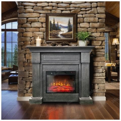 Camini Elettrici Montenegro Grigio, Con Effetto Sonoro, 3 Colori, Con L'app, L127xh107cm - Foto 2