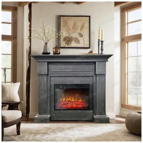 Camini Elettrici Montenegro Grigio, Con Effetto Sonoro, 3 Colori, Con L'app, L127xh107cm - Foto 8