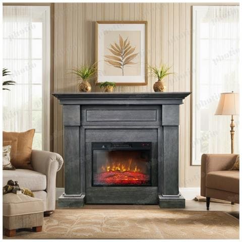 Camini Elettrici Montenegro Grigio, Con Effetto Sonoro, 3 Colori, Con L'app, L127xh107cm - Foto 1