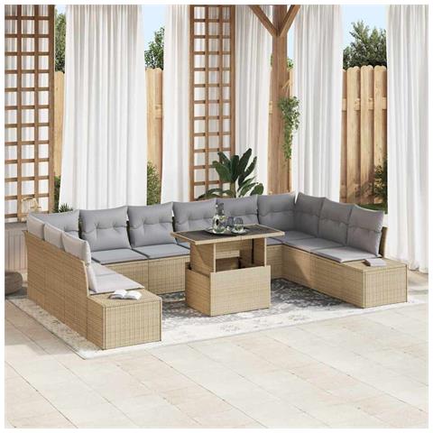Set da giardino vitaXL da 11 pezzi con cuscini beige in rattan sintetico - Foto 2