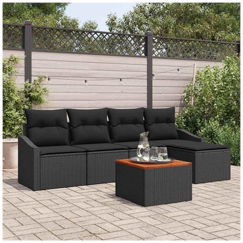 Set Divano da Giardino 6 Pezzi con Cuscini Nero Polyrattan Acacia - Foto 2