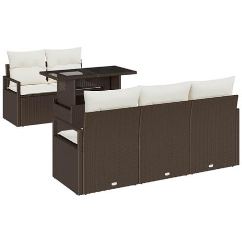 Set Divano Giardino  6 Pezzi con Cuscini Marrone in Polyrattan, Divano Giardino  2 Posti con Cuscini Marrone in Polyrattan - Foto 1