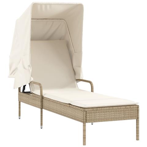 Lettino Prendisole con Baldacchino Beige in Polyrattan - Foto 1