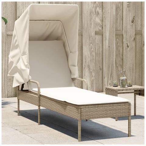 Lettino Prendisole con Baldacchino Beige in Polyrattan - Foto 2