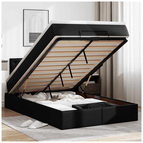 Struttura Letto Pouf con Materasso Nero 120x190 cm Similpelle - Foto 2