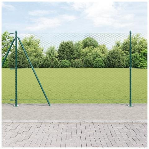 Recinzione Esagonale  Verde 1.4x50 m in acciaio, Pali per recinzione  con basi 13 pz Ø32mm 78.5cm in acciaio zincato - Foto 2