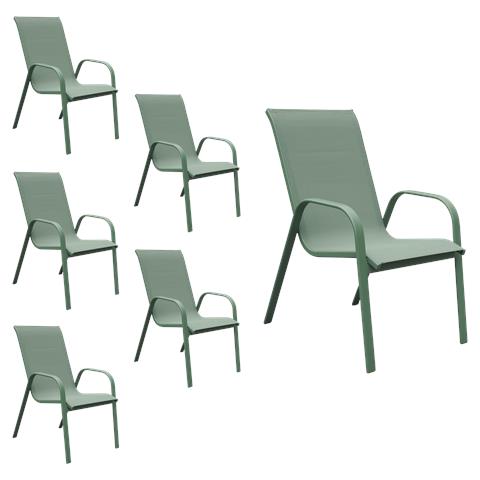 Set Di 6 Sedie Marbella In Textilene Verde Salvia - Alluminio Verde Salvia - Foto 1