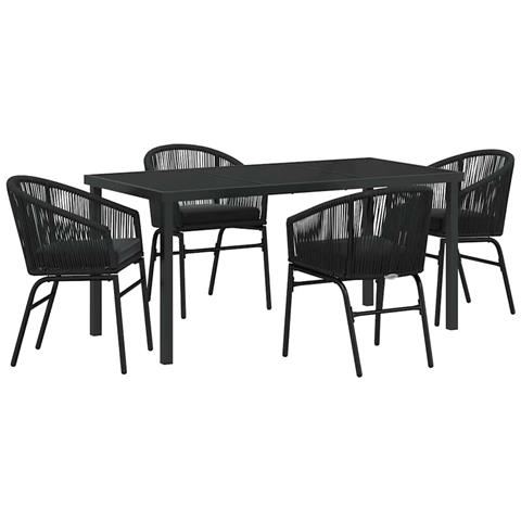 Set da Pranzo per Giardino 5 pcs Nero Poly Rattan - Foto 1