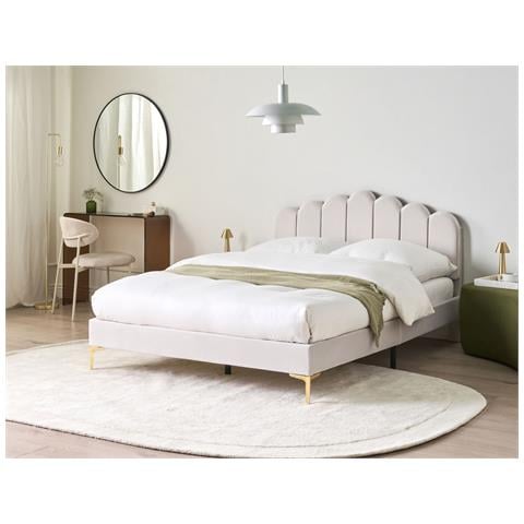 Letto Velluto Sauvian 140 X 200 Cm Bianco Sporco - Foto 1