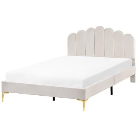 Letto Velluto Sauvian 140 X 200 Cm Bianco Sporco - Foto 2