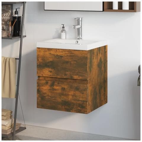 Mobile Bagno con Lavabo Integrato Rovere Fumo Legno Multistrato - Foto 2