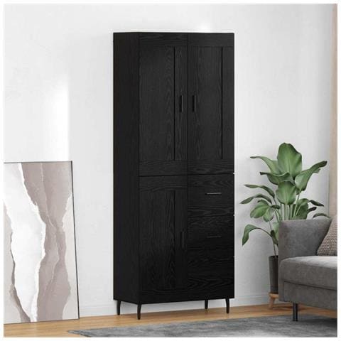 Credenza 2 pcs Rovere Nero Legno Stratificato e Vetro - Foto 2