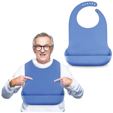 Bavaglino In Silicone Per Adulti Extra Large Con Tasca Raccogli Pappa - Riutilizzabile E Impermeabile Blue - Foto 2