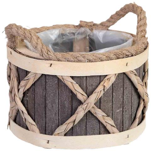 Cesto Tondo In Legno Grigio Con Manici Cm 18x18x12h - Foto 1