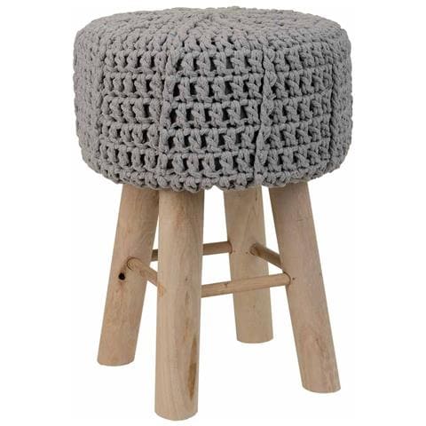 Sgabello Grigio In Cotone Intrecciato E Legno 32x32x44h - Foto 1