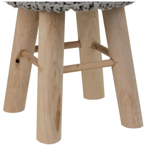 Sgabello Grigio In Cotone Intrecciato E Legno 32x32x44h - Foto 7