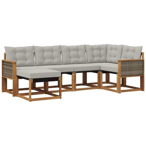 Set di divani da esterno 6 pcs Naturale e Grigio Chiaro - Foto 1