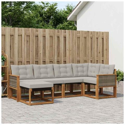 Set di divani da esterno 6 pcs Naturale e Grigio Chiaro - Foto 2