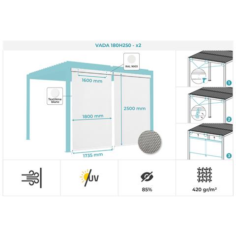 Set Di 2 Tende Per Pergola Vada In Alluminio Bianco - H. 250 X L. 180 Cm - Foto 8