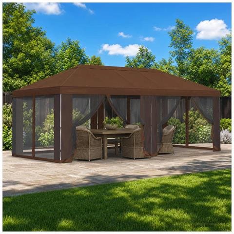 Copertura Gazebo con Pareti Laterali 6 x 3 m Marrone Poliestere - Foto 2