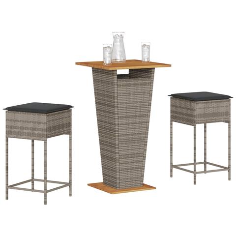 Set Bar da Giardino 3pz con Cuscini Grigio in Polyrattan - Foto 2