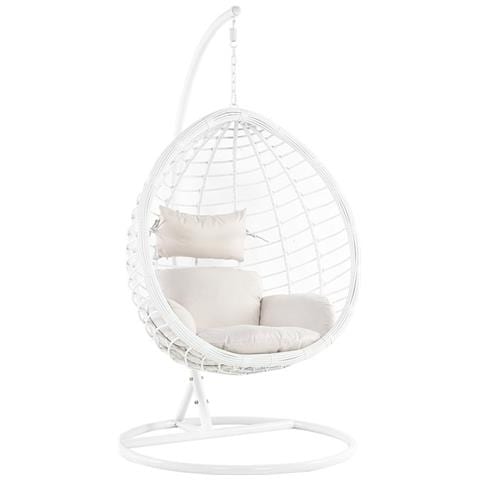 Poltrona Sospesa In Rattan Bianco Con Piedistallo Fano - Foto 1