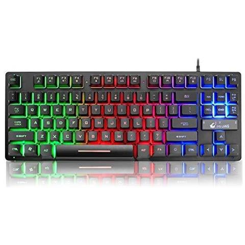 K16 Wired 87keys Gaming Keyboard Meccanica Sentirsi Dellarcobaleno Retroilluminato A Led Impermeabile Ergonomico 16keys Anti Ghosting Pc Gaming Keyboard Per Pc Ufficio Giochi (k16-nero)  - Foto 1