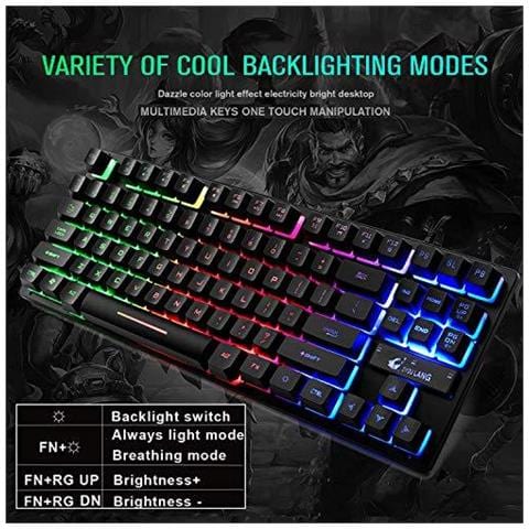 K16 Wired 87keys Gaming Keyboard Meccanica Sentirsi Dellarcobaleno Retroilluminato A Led Impermeabile Ergonomico 16keys Anti Ghosting Pc Gaming Keyboard Per Pc Ufficio Giochi (k16-nero)  - Foto 4