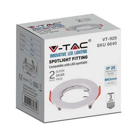 V-tac Vt-929 Portafaretti Da Incasso Rotondo Policarbonato Bianco Box 2pcs Per Lampadine Gu10-gu5.3 - Sku 6640 - Foto 1