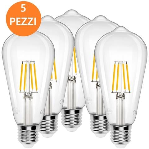 Lampadina Led E27 A Filamento Vintage 8w Luce Calda 5 Pezzi - Foto 2
