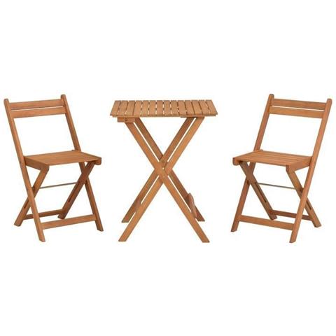 Set In Legno Di Acacia - Composto Da Tavolo Quadrato E 2 Sedie Pieghevoli - Foto 1