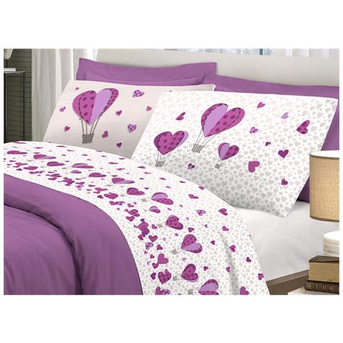 Completo Lenzuola Linea Pensieri Delicati 100% Cotone Disegno Mongolfiera Singolo Glicine - Foto 1