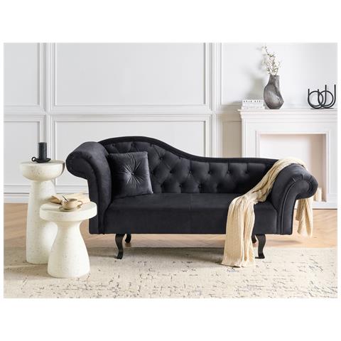 Chaise Longue Versione Sinistra Lattes Velluto Nero Con Cuscino - Foto 1
