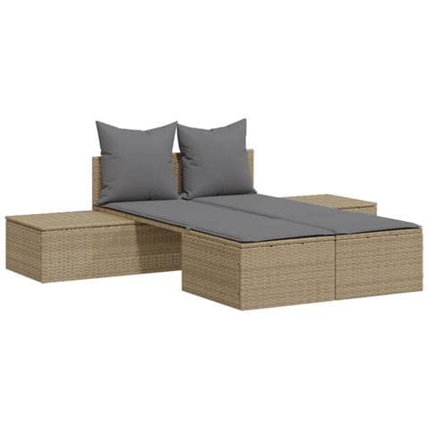 Lettino Prendisole Con Cuscini Beige In Polyrattan - Foto 2