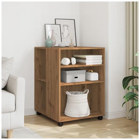 Tavolino Con Ruote Rovere Artigianale 55x60x78 Cm In Truciolato - Foto 1
