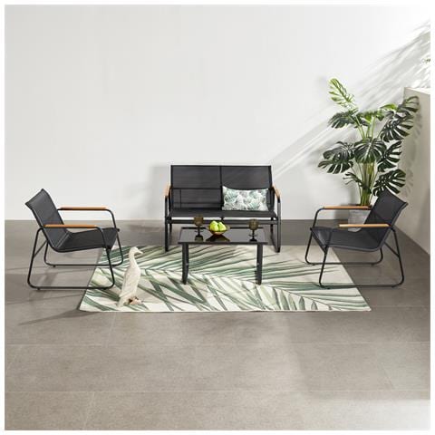 Aurora Set Di Mobili Da Giardino A 4 Posti In Tessuto Poliestere Nero - Foto 1