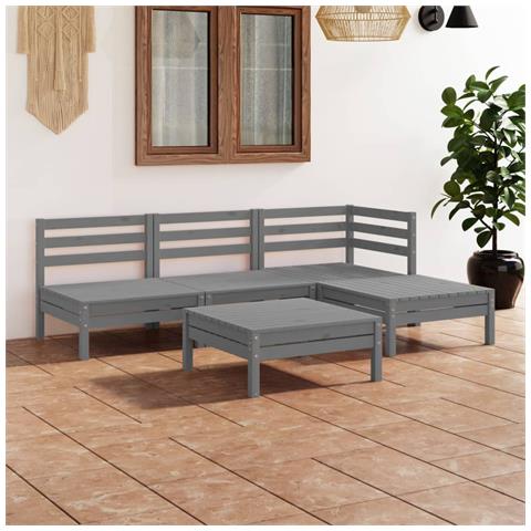 Lusso Casadino -  Set Salotto Da Giardino 5 Pz In Legno Massello Di Pino Grigio - Foto 8