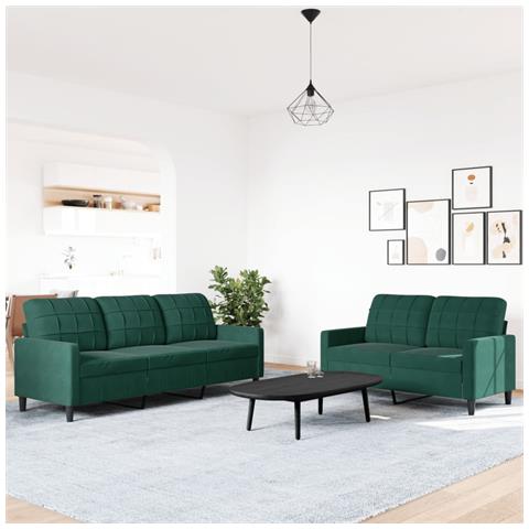 Set Di Divani 2 Pz Con Cuscini Verde Scuro In Velluto - Foto 2
