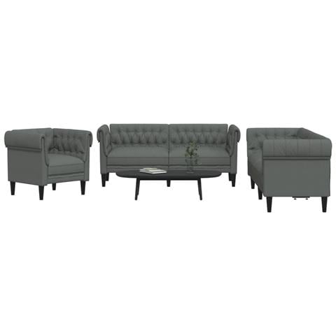 Set di Divani 3 pz Grigio Scuro in Tessuto - Foto 2