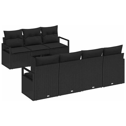 Set di divani da giardino  8 pezzi con cuscini in polyrattan nero, Divano da giardino  2 posti con spazio di archiviazione e cuscini in polyrattan nero - Foto 1