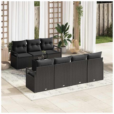 Set di divani da giardino  8 pezzi con cuscini in polyrattan nero, Divano da giardino  2 posti con spazio di archiviazione e cuscini in polyrattan nero - Foto 2