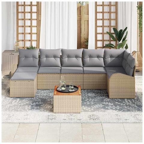 Set di divani da giardino da 8 pezzi con cuscini Beige Rattan sintetico - Foto 2
