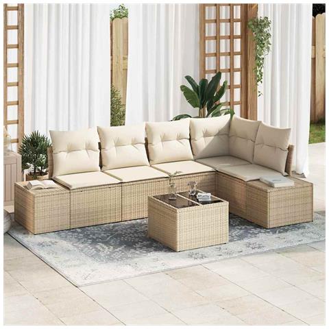 Set Divano da Giardino a 6 pezzi con Cuscini Marrone in Rattan Poliolefinico - Foto 2