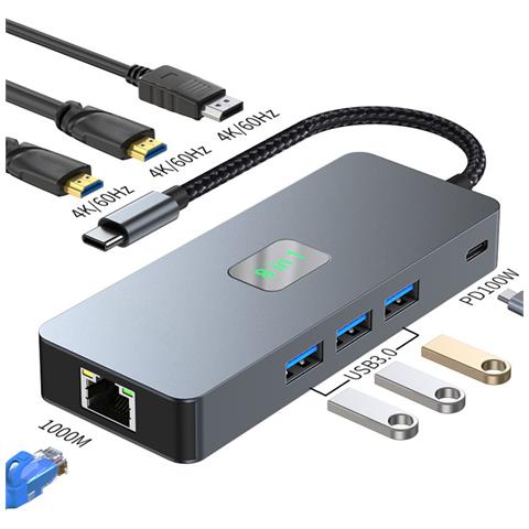 Hub Usb C 8-in-1, Dual 4k60hz, Adattatore Gigabit Ethernet - Foto 2