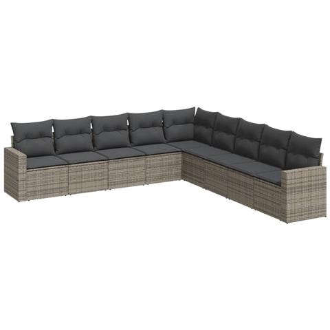 Set Divano da Giardino 9 pz con Cuscini Grigio in Polyrattan - Foto 1