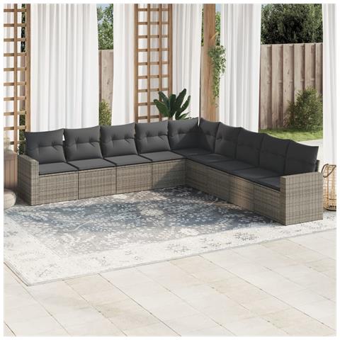 Set Divano da Giardino 9 pz con Cuscini Grigio in Polyrattan - Foto 2